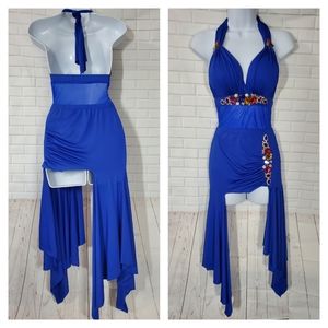 Blue Rhinestone Jeweled Sexy Club 2 Piece Outfit